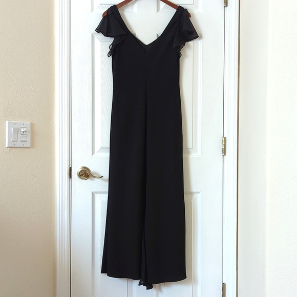 S.L. Fashions 90's Vintage Flutter Sleeve V-neck Midi Sheath Dress Black 10 - Picture 9 of 12